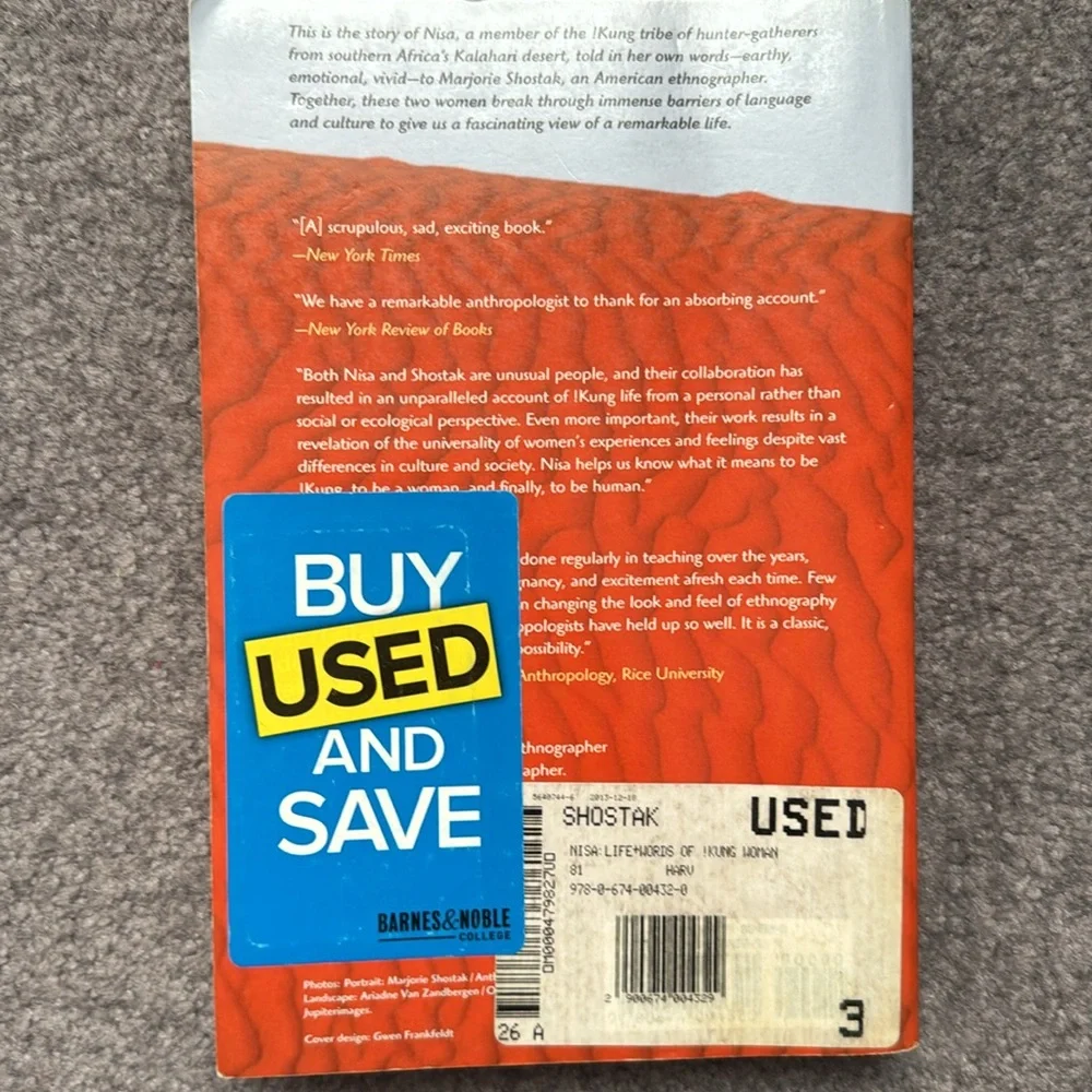 Nisa: The Life and Words of a Kung Woman by Marjorie Shostak Good Used Condition